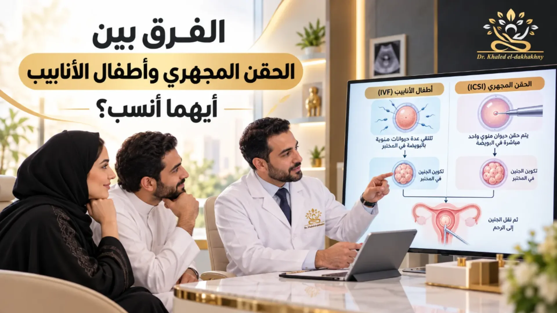 شرح الفرق بين الحقن المجهري وأطفال الأنابيب في عيادات دكتور خالد الدخاخني بالقاهرة.