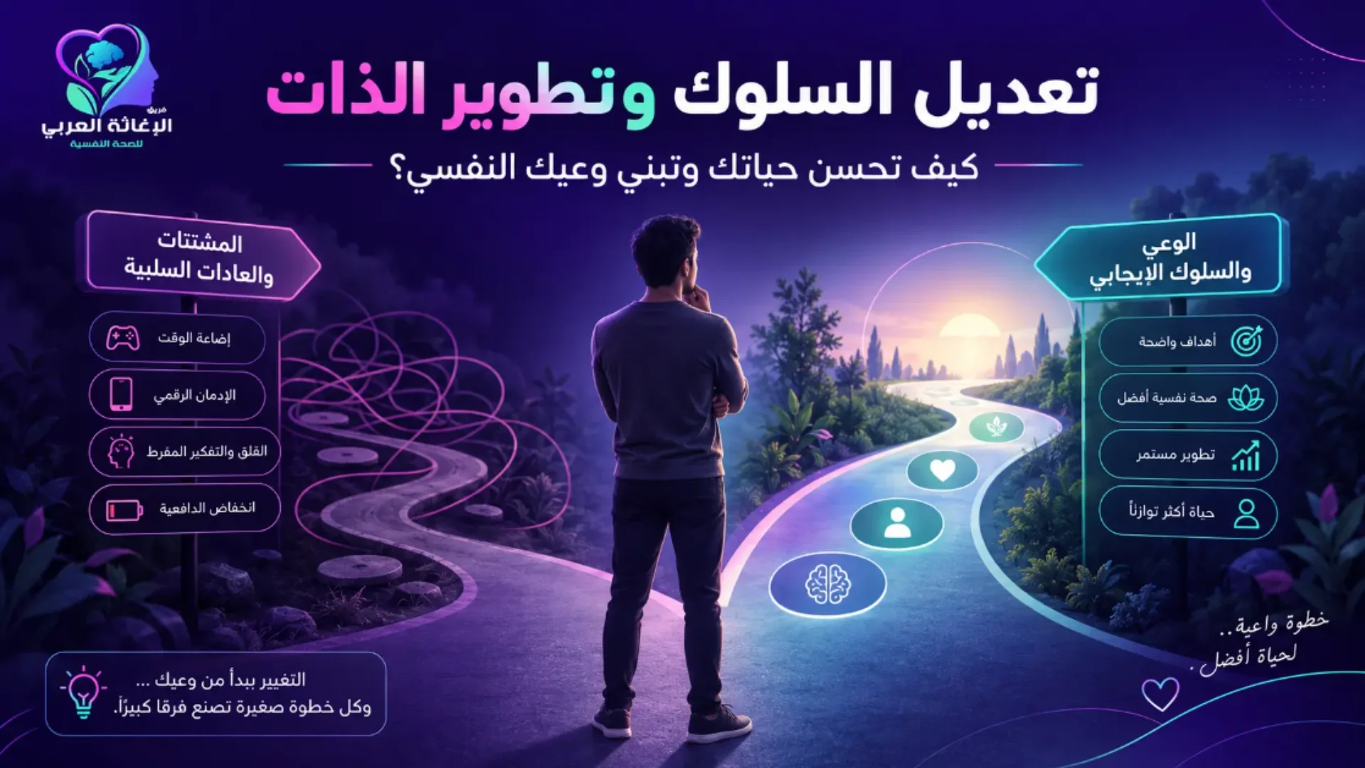خطوات عملية لتطوير الذات وتعديل السلوك وبناء وعيك النفسي بمركز استشارات فريق الإغاثة العربي